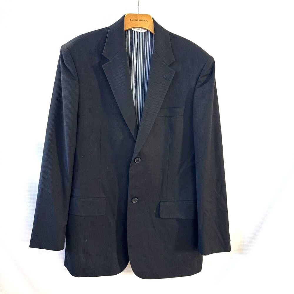 Perry Ellis Suit Jacket Mens 40 Black Pinstripe Wool/Polyester/Rayon